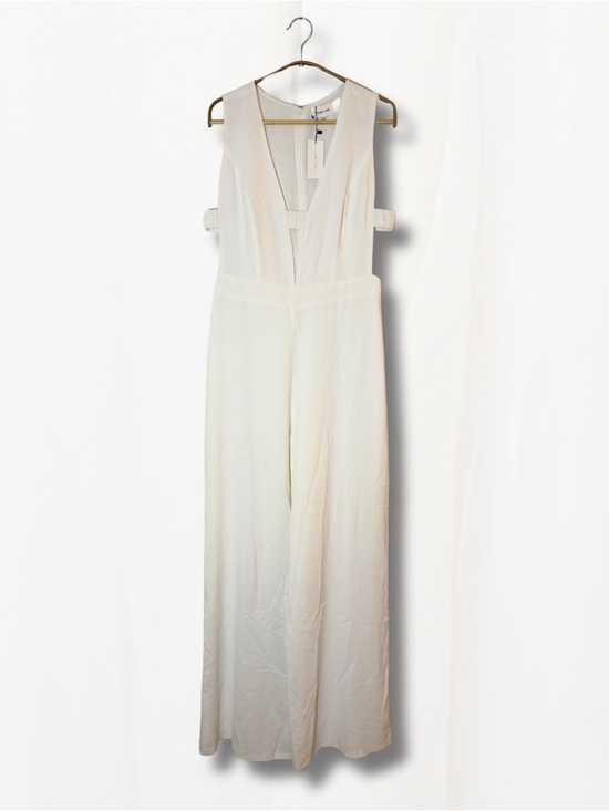 Sugarlips Pants - Sugarlips Cream Deep-V Wide Leg Jumpsuit
